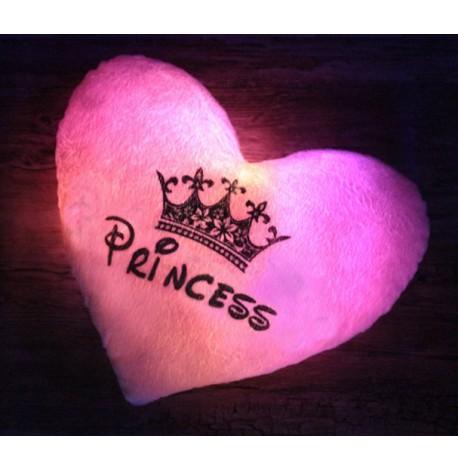 Светящаяся подушка сердце Princess (розовая)