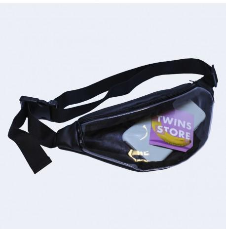 Поясна сумка-бананка чорна прозора