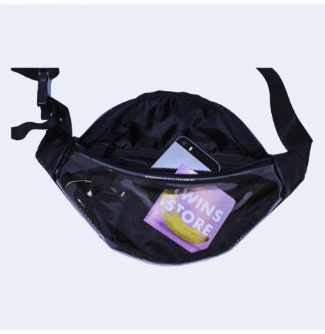 Поясна сумка-бананка чорна прозора