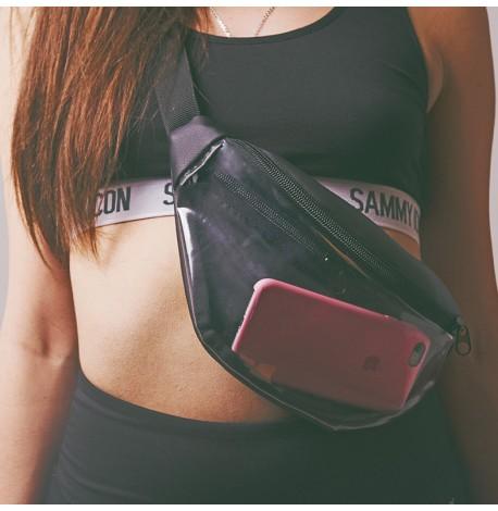 Поясна сумка-бананка чорна прозора