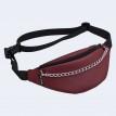 Поясна сумка-бананка бордова шкіряна з ланцюжком