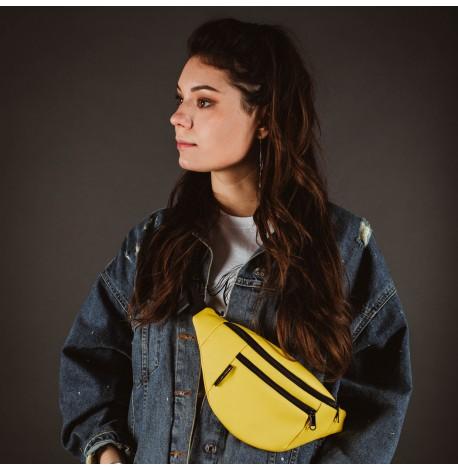 Поясна сумка-бананка жовта шкіряна