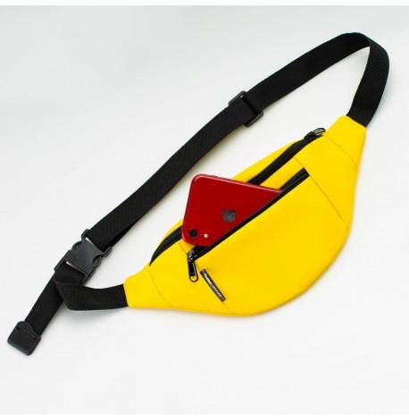 Поясна сумка-бананка жовта шкіряна