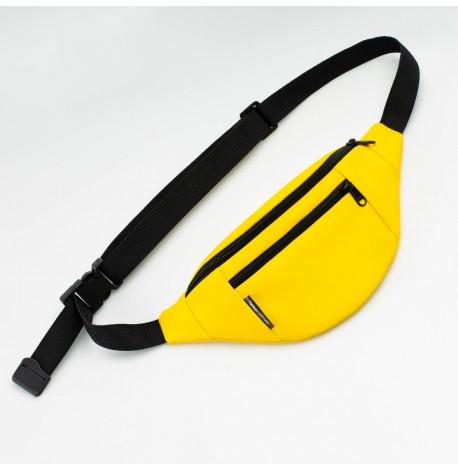 Поясна сумка-бананка жовта шкіряна