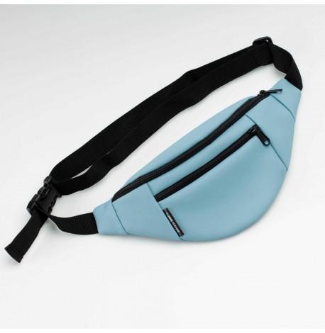 Поясная сумка-бананка голубая кожаная