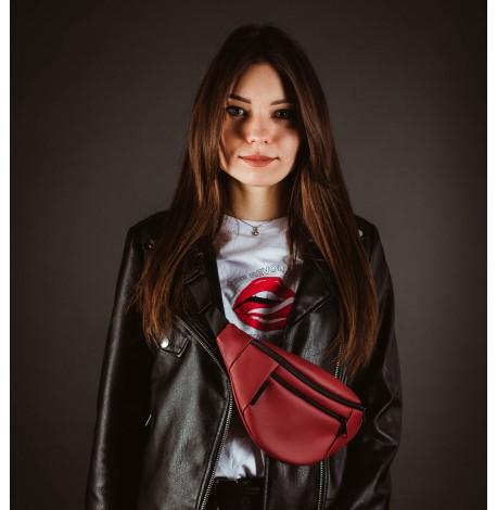 Поясная сумка-бананка бордовая кожаная