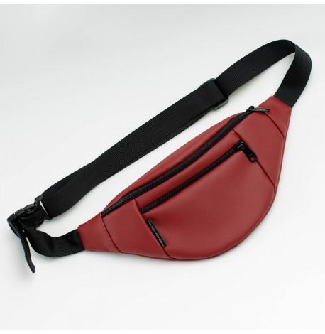 Поясная сумка-бананка бордовая кожаная