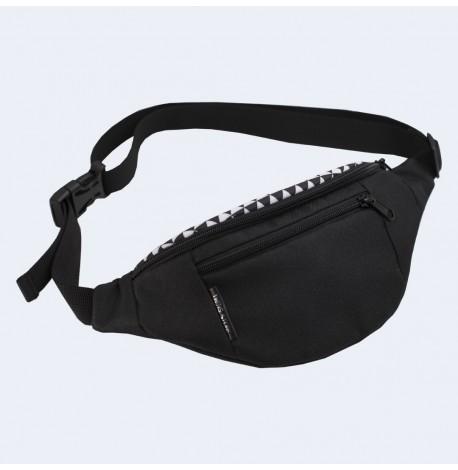 Поясная сумка-бананка черная с треугольниками