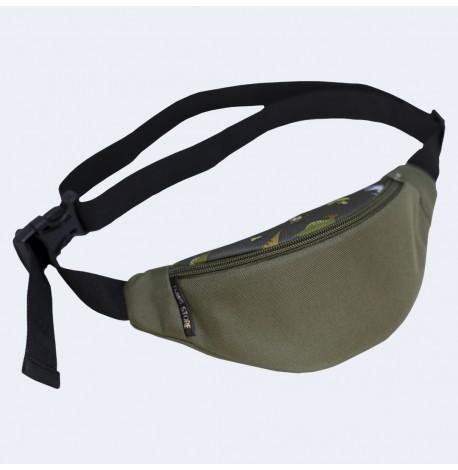 Сумка-бананка дитяча хакі з динозаврами (суцільна)