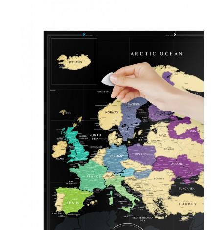 Чорна скретч-карта Європи Travel Map Black Europe (англійська мова) в тубусі