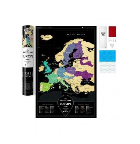 Чорна скретч-карта Європи Travel Map Black Europe (англійська мова) в тубусі