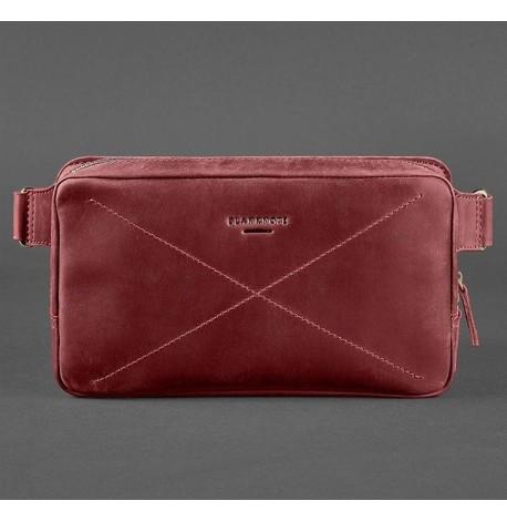 Поясна сумка-бананка Dropbag Maxi шкіряна (шкіра crazy horse) бордова