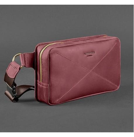 Поясна сумка-бананка Dropbag Maxi шкіряна (шкіра crazy horse) бордова