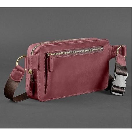 Поясна сумка-бананка Dropbag Maxi шкіряна (шкіра crazy horse) бордова