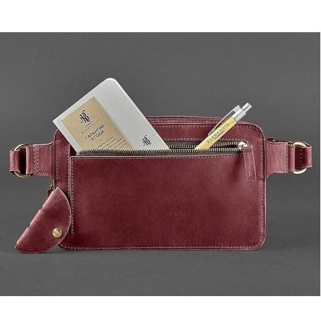 Поясна сумка-бананка Dropbag Maxi шкіряна (шкіра crazy horse) бордова