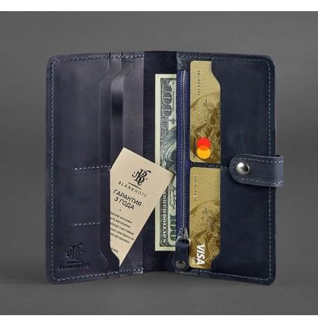 Портмоне из натуральной кожи 7.0 (синее) кожа Crazy Horse