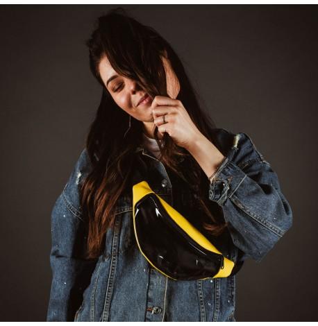 Поясна сумка-бананка жовта прозора