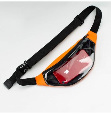 Поясна сумка-бананка помаранчева прозора