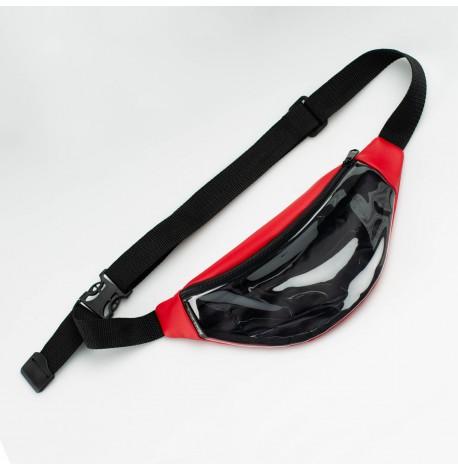 Поясна сумка-бананка червона прозора