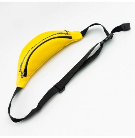 Поясна сумка-бананка жовта шкіряна з ланцюжком