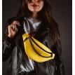 Поясна сумка-бананка жовта шкіряна з ланцюжком