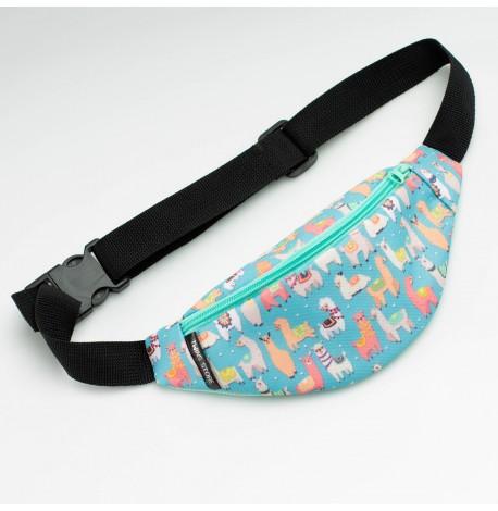 Сумка-бананка дитяча м'ятна з ламами