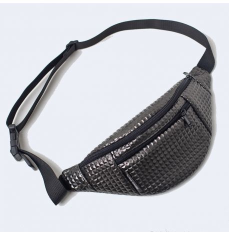 Поясна сумка-бананка чорна шкіряна Relief