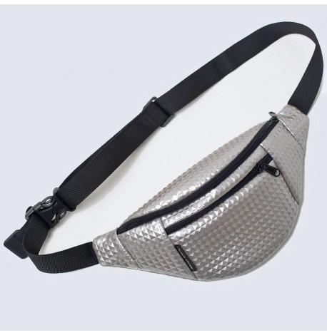 Поясна сумка-бананка срібна шкіряна Relief