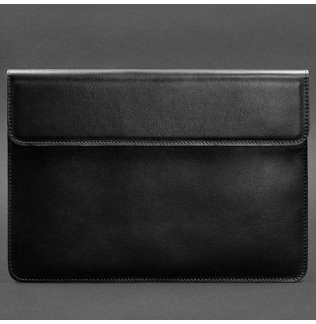 Кожаный чехол-конверт на магнитах для MacBook 14'' (черный) кожа Krast