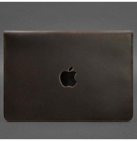 Кожаный чехол-конверт на магнитах для MacBook 14'' (темно-коричневый) кожа Crazy Horse