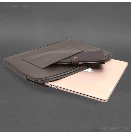 Кожаный чехол для ноутбука на молнии с карманом и хлястиком 29.1 (темно-бежевый)