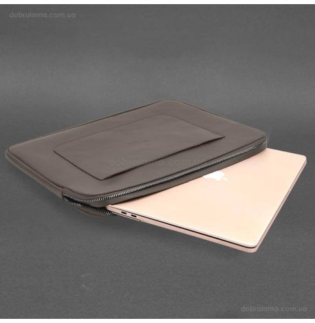 Кожаный чехол для ноутбука на молнии с карманом и хлястиком 29.1 (темно-бежевый)