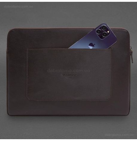 Кожаный чехол для ноутбука на молнии с карманом и хлястиком 29.1 (темно-коричневый)