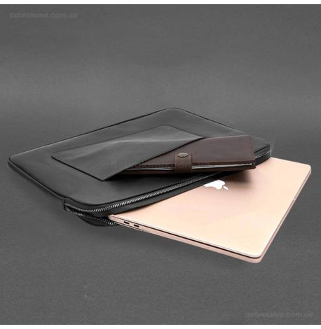 Кожаный чехол для ноутбука на молнии с карманом и хлястиком 29.1 (черный)
