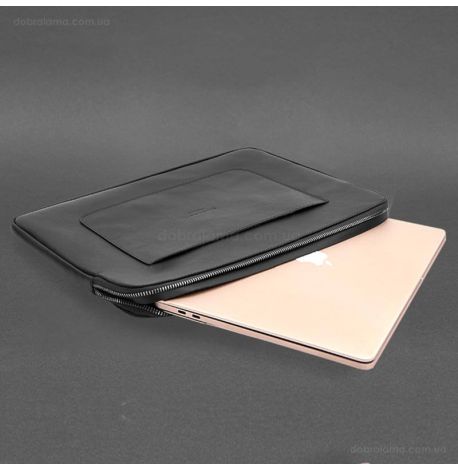 Кожаный чехол для ноутбука на молнии с карманом и хлястиком 29.1 (черный)