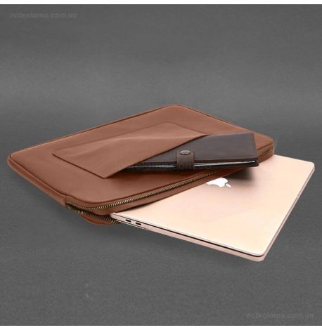 Шкіряний чохол для ноутбука на блискавці з кишенею та хлястиком 29.1 (світло-коричневий)