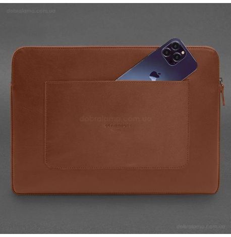 Шкіряний чохол для ноутбука на блискавці з кишенею та хлястиком 29.1 (світло-коричневий)