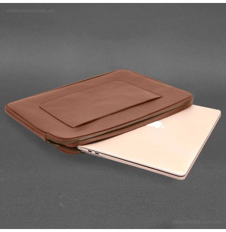 Шкіряний чохол для ноутбука на блискавці з кишенею та хлястиком 29.1 (світло-коричневий)
