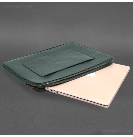 Кожаный чехол для ноутбука на молнии с карманом и хлястиком 29.1 (зеленый)