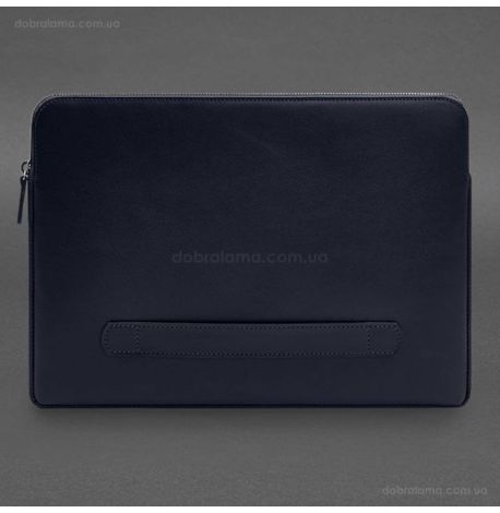 Кожаный чехол для ноутбука на молнии с карманом и хлястиком 29.1 (темно-синий)