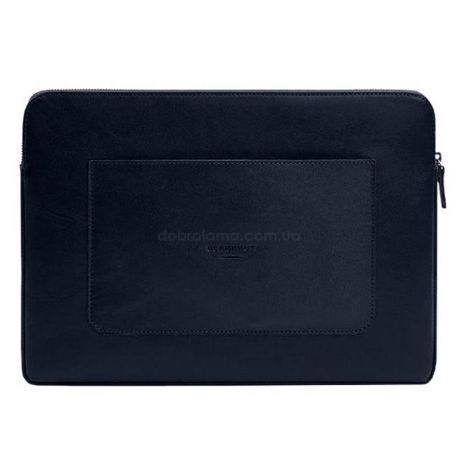 Кожаный чехол для ноутбука на молнии с карманом и хлястиком 29.1 (темно-синий)