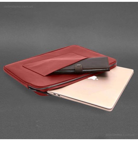 Шкіряний чохол для ноутбука на блискавці з кишенею та хлястиком 29.1 (червоний)