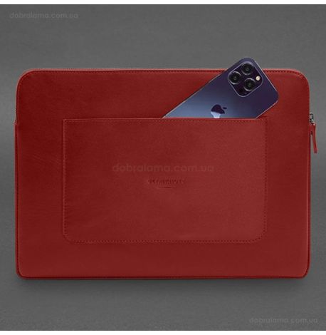Шкіряний чохол для ноутбука на блискавці з кишенею та хлястиком 29.1 (червоний)