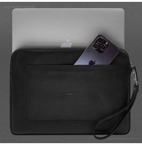 Кожаный чехол для ноутбука на молнии с карманом и петлей на руку 29.0 (черный)