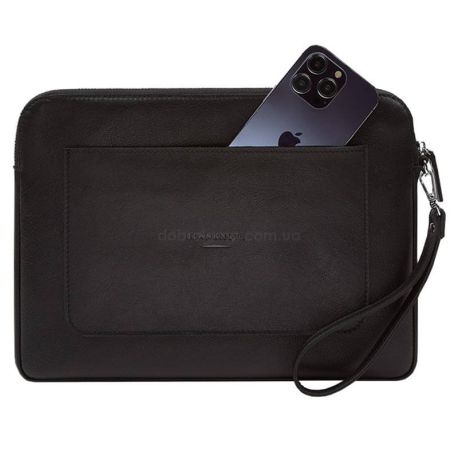 Кожаный чехол для ноутбука на молнии с карманом и петлей на руку 29.0 (черный)