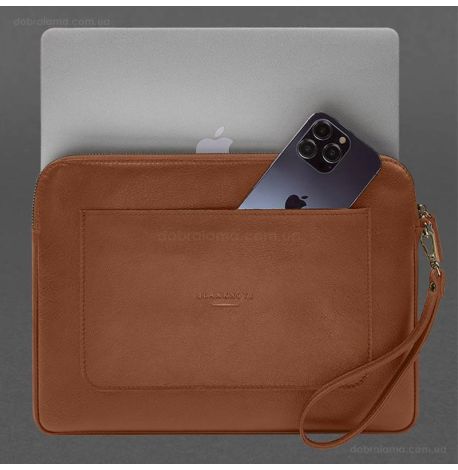 Кожаный чехол для ноутбука на молнии с карманом и петлей на руку 29.0 (светло-коричневый)