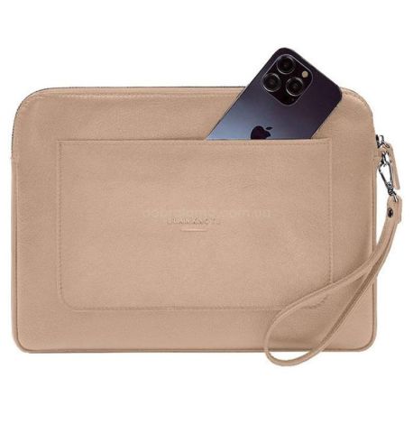 Кожаный чехол для ноутбука на молнии с карманом и петлей на руку 29.0 (светло-бежевый)