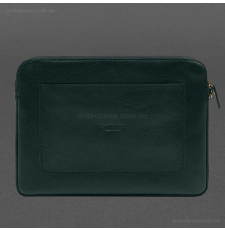 Кожаный чехол для ноутбука на молнии с карманом и петлей на руку 29.0 (зеленый)