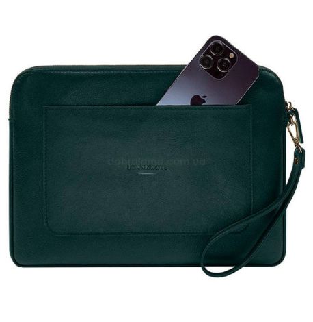 Кожаный чехол для ноутбука на молнии с карманом и петлей на руку 29.0 (зеленый)