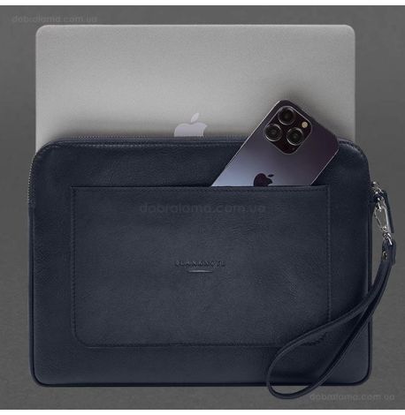 Кожаный чехол для ноутбука на молнии с карманом и петлей на руку 29.0 (темно-синий)